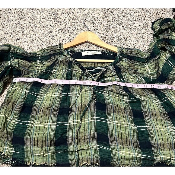 Free People Plaid Tunic Top Oversize Raw Hem Pullover Green Cloudbreaker XS - Picture 9 of 9